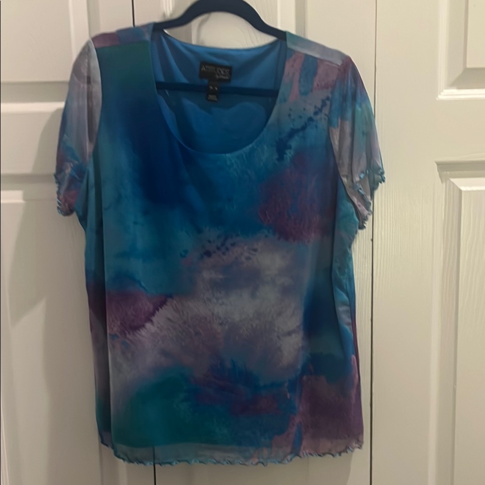 Attitudes by Renee Blue and Purple Short Sleeve Tee